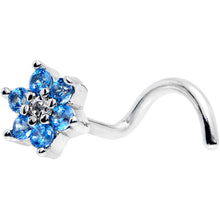 Load image into Gallery viewer, 18G 1/4 Aqua Blue and Clear CZ Gem Flower Left Nose Screw