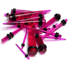 Load image into Gallery viewer, 14 to 00G Fuchsia Acrylic Straight Taper Set 18 Piece Stretching Kit