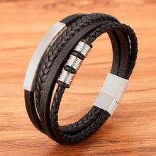 将图片加载到图库查看器,Multi-layer Leather Bracelet Stainless Steel Metal Luxury Bangles For Men Charm Accessories Mens New Magnetic Clasp Multi-Layer Braided Leather Brown And Black Bracelets