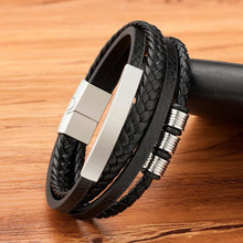 将图片加载到图库查看器,Multi-layer Leather Bracelet Stainless Steel Metal Luxury Bangles For Men Charm Accessories Mens New Magnetic Clasp Multi-Layer Braided Leather Brown And Black Bracelets