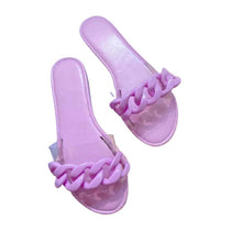将图片加载到图库查看器,Multicolor Flat Slippers Women Shoes Elegant Summer New Woman Sandals Chain Sandal Flip Flops Casual Beach Dress Slides Sandals Beach Open Toe Flat Slippers Fashion Chain Clear Slide Flip Flops