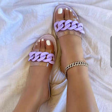 将图片加载到图库查看器,Multicolor Flat Slippers Women Shoes Elegant Summer New Woman Sandals Chain Sandal Flip Flops Casual Beach Dress Slides Sandals Beach Open Toe Flat Slippers Fashion Chain Clear Slide Flip Flops