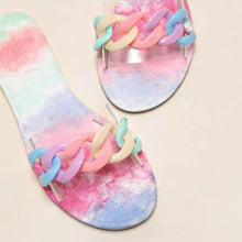 将图片加载到图库查看器,Multicolor Flat Slippers Women Shoes Elegant Summer New Woman Sandals Chain Sandal Flip Flops Casual Beach Dress Slides Sandals Beach Open Toe Flat Slippers Fashion Chain Clear Slide Flip Flops