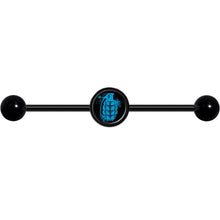 Load image into Gallery viewer, 14G Blue Grenade Black Industrial Barbell 37mm