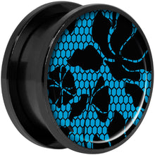 Load image into Gallery viewer, Blue Floral Lace Black Anodized Screw Fit Plug Set 20mm