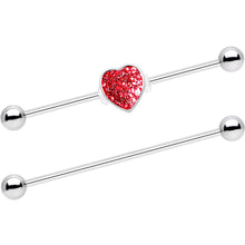 Load image into Gallery viewer, 14G Red Glitter Heart Industrial Barbell 38mm Set of 2