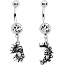 Load image into Gallery viewer, Clear Gem Sun Smile Puzzle Best Friend Dangle Belly Ring Set of 2