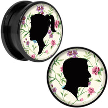 Load image into Gallery viewer, Man Woman Floral Silhouette Black Anodized Screw Fit Plug Set 20mm