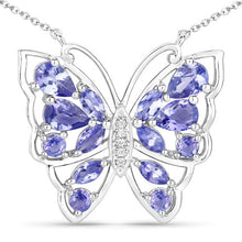 将图片加载到图库查看器,2.76 Carat Genuine Tanzanite and White Zircon .925 Sterling Silver Necklace