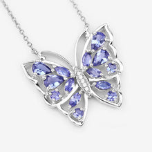 将图片加载到图库查看器,2.76 Carat Genuine Tanzanite and White Zircon .925 Sterling Silver Necklace
