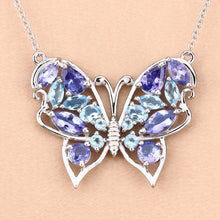 Load image into Gallery viewer, 3.60 Carat Genuine Tanzanite and Swiss Blue Topaz .925 Sterling Silver Necklace