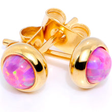 Load image into Gallery viewer, Pink Synthetic Opal Gold IP 316L Surgical Steel Stud Earrings