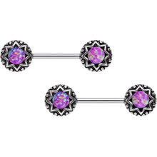 将图片加载到图库查看器,14G 5/8 Pink Synthetic Opal Lotus Flower Nipple Barbell Set