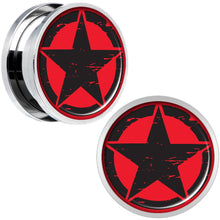 Load image into Gallery viewer, Black Red Distressed Star Steel Screw Fit Plug Set 18mm
