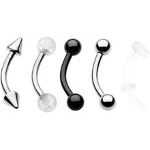 Load image into Gallery viewer, 16G 5/16 Curved Barbell Eyebrow Ring Set of 5