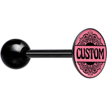 将图片加载到图库查看器,Custom Pink Mandala Personalized Name Black Barbell Tongue Ring