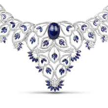 Load image into Gallery viewer, 40.93 Carat Genuine Glass Filled Sapphire and White Diamond .925 Sterling Silver Necklace
