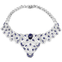 Load image into Gallery viewer, 40.93 Carat Genuine Glass Filled Sapphire and White Diamond .925 Sterling Silver Necklace