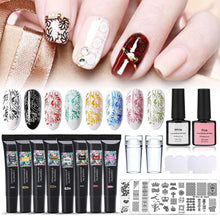 将图片加载到图库查看器,Nail Stamping Gel Set 8 Colors UV Gel Varnish for Nail Art Stamping Plate 4 Boards Black White Nail Gel for Girls and Women
