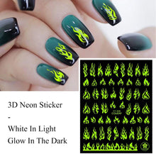 Load image into Gallery viewer, Nail Stickers Back Glue Fluorescent Light Flame Butterfly Moon Love Pattern Designs Nail Decal Decoration Tips For Beauty Salons Glow in Dark Nail Stickers Self-Adhesive Nail Art Decals Butterfly Flower Star Heart Nail Strips Glow Dark Nail Art Manicure
