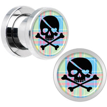 将图片加载到图库查看器,Pink Green Plaid Heart Skull Steel Screw Fit Plug Set 0G