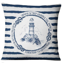 将图片加载到图库查看器,Navigation Navy Blue Nautical Shell Starfish Linen Pillow Cover Blue Anchor Navigation Anchor Sailboat Pillowcase Marine Cushion Cover Sofa Home Decorative Cushion Cover For Home