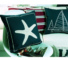 将图片加载到图库查看器,Navigation Navy Blue Nautical Shell Starfish Linen Pillow Cover Blue Anchor Navigation Anchor Sailboat Pillowcase Marine Cushion Cover Sofa Home Decorative Cushion Cover For Home