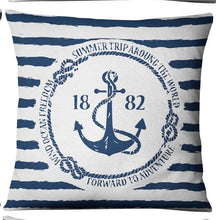将图片加载到图库查看器,Navigation Navy Blue Nautical Shell Starfish Linen Pillow Cover Blue Anchor Navigation Anchor Sailboat Pillowcase Marine Cushion Cover Sofa Home Decorative Cushion Cover For Home