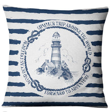 将图片加载到图库查看器,Navigation Navy Blue Nautical Shell Starfish Linen Pillow Cover Blue Anchor Navigation Anchor Sailboat Pillowcase Marine Cushion Cover Sofa Home Decorative Cushion Cover For Home