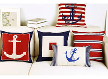 将图片加载到图库查看器,Navigation Navy Blue Nautical Shell Starfish Linen Pillow Cover Blue Anchor Navigation Anchor Sailboat Pillowcase Marine Cushion Cover Sofa Home Decorative Cushion Cover For Home