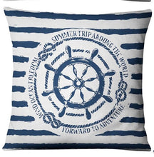 将图片加载到图库查看器,Navigation Navy Blue Nautical Shell Starfish Linen Pillow Cover Blue Anchor Navigation Anchor Sailboat Pillowcase Marine Cushion Cover Sofa Home Decorative Cushion Cover For Home
