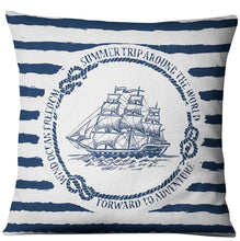 将图片加载到图库查看器,Navigation Navy Blue Nautical Shell Starfish Linen Pillow Cover Blue Anchor Navigation Anchor Sailboat Pillowcase Marine Cushion Cover Sofa Home Decorative Cushion Cover For Home