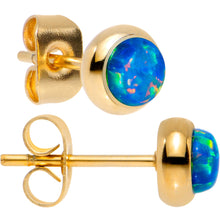Load image into Gallery viewer, Green Synthetic Opal Gold IP 316L Surgical Steel Stud Earrings