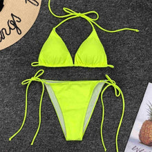 将图片加载到图库查看器,Neon Pink Bikini Women Swimwear Halter Swimsuit Female Two-Pieces Bikini Set Swimwear Halter String Triangle Bikini Sets Bather Bathing Suit Swim