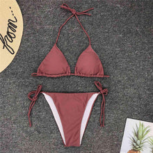 将图片加载到图库查看器,Neon Pink Bikini Women Swimwear Halter Swimsuit Female Two-Pieces Bikini Set Swimwear Halter String Triangle Bikini Sets Bather Bathing Suit Swim