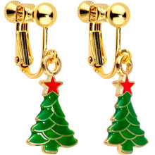Load image into Gallery viewer, Gold Plated Christmas Tree Star Clip On Earrings