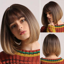 Load image into Gallery viewer, New Arrival Blonde Medium Straight Lolita Bobo Wigs with Bangs Synthetic Wigs For Women Cosplay Daily Heat Resistant Wigs For Black Women Cosplay Wigs For Women