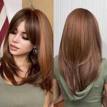 Load image into Gallery viewer, New Arrival Blonde Medium Straight Lolita Bobo Wigs with Bangs Synthetic Wigs For Women Cosplay Daily Heat Resistant Wigs For Black Women Cosplay Wigs For Women