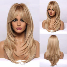 将图片加载到图库查看器,New Arrival Long Straight Wigs Ombre Black Blonde Ash Wig with Bangs Heat Resistant Synthetic Wigs for Women Stylish Wigs For Black Women Cosplay Wigs For Women