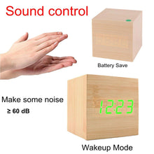 将图片加载到图库查看器,New Arrival Wooden LED Alarm Clocks Temperature Electronic Clock Digital Alarm Clock with Wooden Electronic LED Time Display 3 Dual Plus Alarm Cubic Small Mini Wood Made Electric Sounds Control Digital LED Display Desktop Calendar Table clock