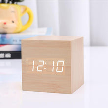 将图片加载到图库查看器,New Arrival Wooden LED Alarm Clocks Temperature Electronic Clock Digital Alarm Clock with Wooden Electronic LED Time Display 3 Dual Plus Alarm Cubic Small Mini Wood Made Electric Sounds Control Digital LED Display Desktop Calendar Table clock