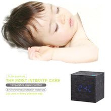 将图片加载到图库查看器,New Arrival Wooden LED Alarm Clocks Temperature Electronic Clock Digital Alarm Clock with Wooden Electronic LED Time Display 3 Dual Plus Alarm Cubic Small Mini Wood Made Electric Sounds Control Digital LED Display Desktop Calendar Table clock