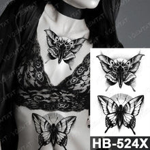 将图片加载到图库查看器,New Big Butterfly Waterproof Temporary Sticker Tattoo Elegant Black Colorful Tattoos Rose For Women Men