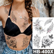 将图片加载到图库查看器,New Big Butterfly Waterproof Temporary Sticker Tattoo Elegant Black Colorful Tattoos Rose For Women Men