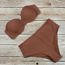 Load image into Gallery viewer, New Bikini Fashion Push Up Bikini Set Swimsuit Bikini Sets Push Up Swimsuits 2 Piece Underwired Bathing Suits Women Bandage High Waist Solid Brown Triangle Swimwear Two-Piece Suits