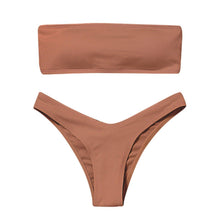 将图片加载到图库查看器,New Bikini High Waist Strapless Bikini Women Swimwear Women Swimsuit Padded Bathing Suit Pure Color Women's Bandeau Bikini Top-High Leg High Waist Bikini Bottom Set