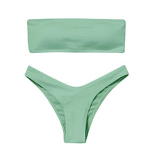 将图片加载到图库查看器,New Bikini High Waist Strapless Bikini Women Swimwear Women Swimsuit Padded Bathing Suit Pure Color Women's Bandeau Bikini Top-High Leg High Waist Bikini Bottom Set