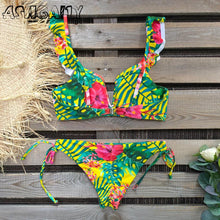 将图片加载到图库查看器,New Bikini Set Women Solid Female Cut Bikinis Swimwear Push Up Swimsuit Bath Suit Women's Bikini Padded Cutout Strappy Halter Swimsuits Two Piece Bathing Suits