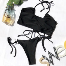 将图片加载到图库查看器,New Bikini Set Women Solid Female Cut Bikinis Swimwear Push Up Swimsuit Bath Suit Women's Bikini Padded Cutout Strappy Halter Swimsuits Two Piece Bathing Suits