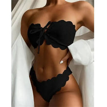 Load image into Gallery viewer, New Black/White Bikini High Waist Strapless Bikini Women Swimwear Women's Swimsuit Padded Bathing Suit Lace-up Pure Color Soft And Comfortable Bikinis
